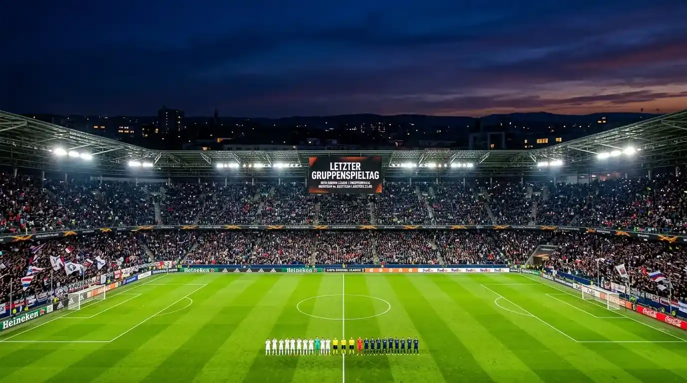 Volles Fussballstadion bei Flutlicht vor dem Anpfiff eines WM-Abendspiels