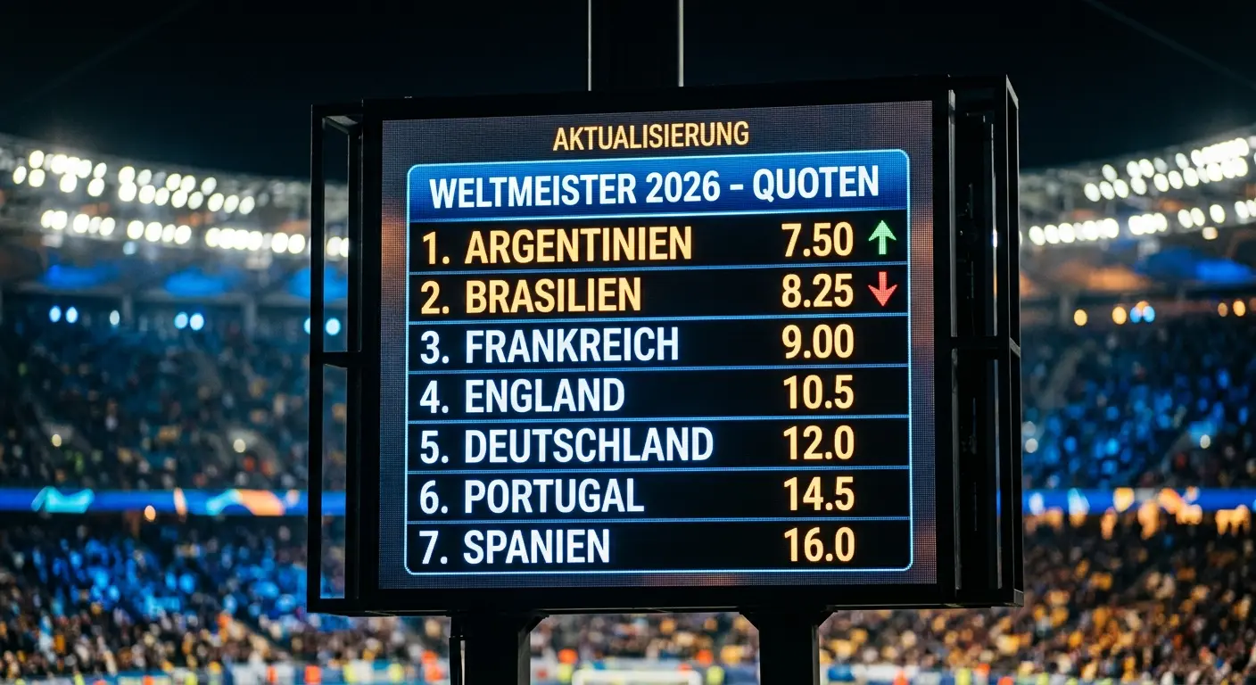 Nahaufnahme einer Anzeigetafel mit wechselnden Quoten in einem Stadion bei Flutlicht