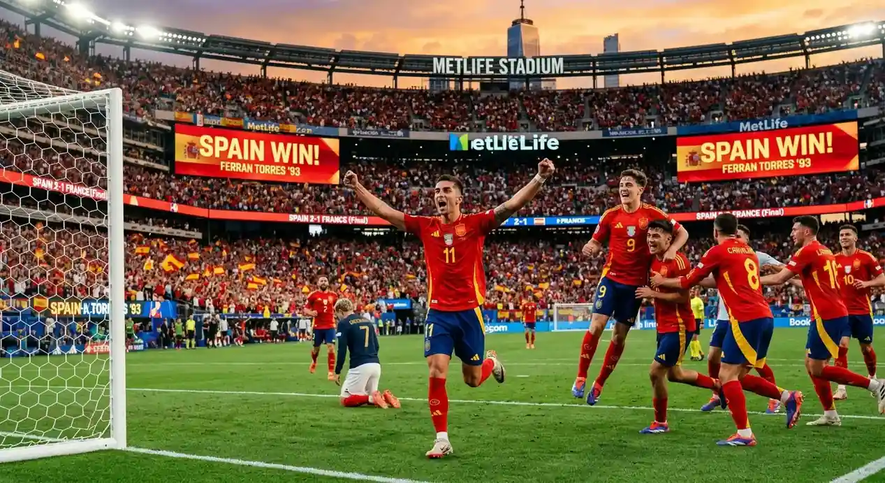 Ferran Torres jubelt nach seinem 106'-Siegtor im WM-Finale 2026 gegen Argentinien im MetLife Stadium